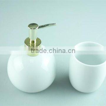 White Ceramic Bathroom Accessories Set 2 / Lotion Dispenser & Tumbler With Color Gift Box