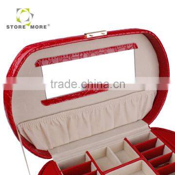 Red Faux Leather Alligator Jewelry Box Organizer Necklace Ring Display Case photo-3