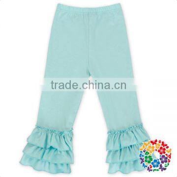 Aqua solid cotton baby kids girls ruffle pants wholesale icing pants