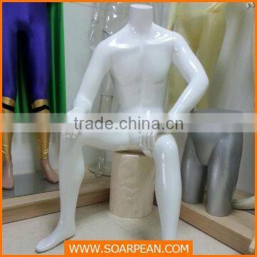 New Products White Fiberglass Sitting Male Mannequin