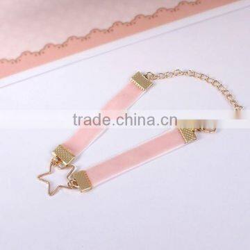 Gold Hollow Star Charm Silk Ribbon Bracelet