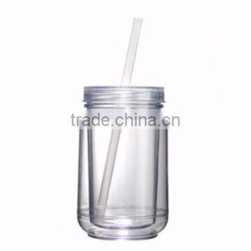 16OZ Mason Jar Cup Blank Clear Double Wall Insulated Tumbler Travel Mug Straw photo-2