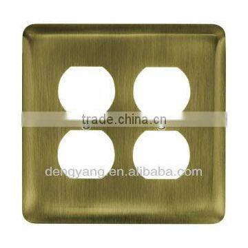 Liberty Stamped Round 2 Duplex Outlet Wall Plate - Antique Brass