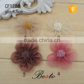 4.5CM Manufacture colorful cloth bead tulle fabric flower