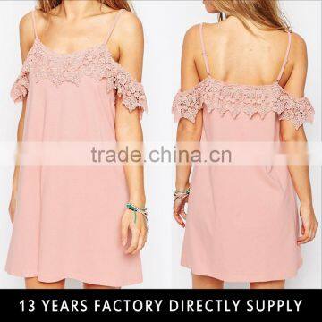 Latest designer new model pink color girl one piece dress western causal style off shoulder simple dress