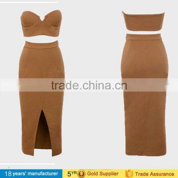 2017 Sexy Women Long Sleeve Bodycon Two Piece Dress Club Wear Prom Crop Top Blouse and Long Skirt photo-6