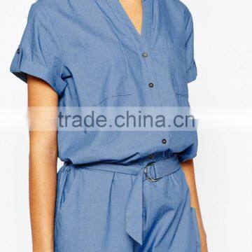 2015 China Factory OEM ODM Fashionable Customized Chambray Jumpsuit With D Ring Belt photo-2
