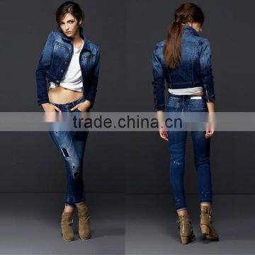 High Quality Denim Jacket Fashion Womens Dip Dyed Denim Jeans Jacket Winter photo-2
