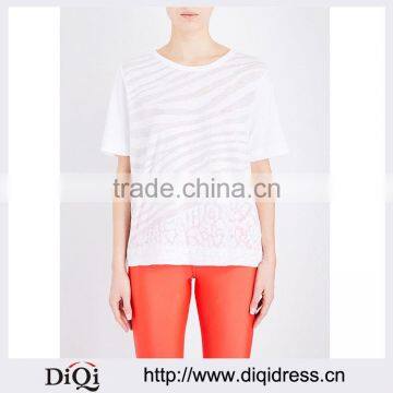 Customized Wholesale Lady's Apparel Simple Short Sleeves Round Neck Print Cotton-blend Jersey T-shirt(DQM009T)