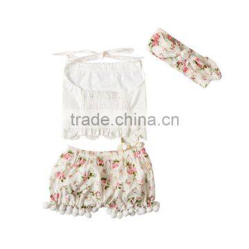 High Quality Baby Girls Clothes 2 Pieces Floral Pompom Outfits For Toddler Girls photo-2