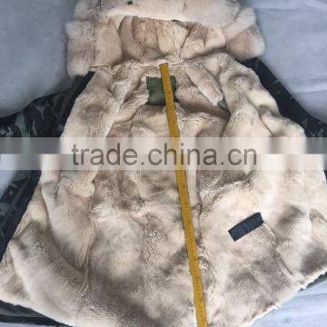 CX-G-P-08D Fashion Parka Jacket Real Rex Rabbit Fur Jacket With Fox Collar photo-5