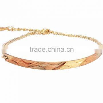 Three Tone Plated Bangle Bracelet With Extension Link Chain