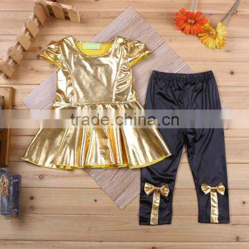 Short Sleeve Dresses Black Pants Little Girl Baby Clothes Wholesale Price photo-2