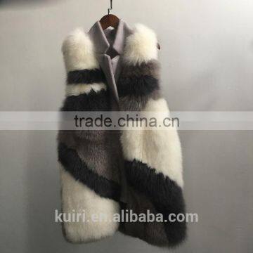 2016 new design woman woolen fox fur vest with woolen fur overcoat