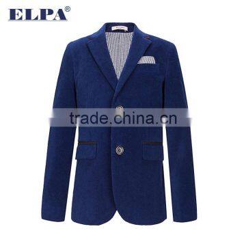 2016 New Style ELPA NXB0030 Hot Sale Plus Size British Style Blue Velvet Casual Kids Blazer With Black Elbow Patches photo-5