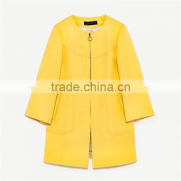 2017 OEM New Style Elegant Thin Pure Color Yellow Spring Autumn Long Coat photo-6