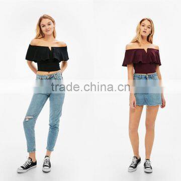2017 Summer Popular Ladies Sexy Bardot Neckline Ruffled T-shirt photo-6