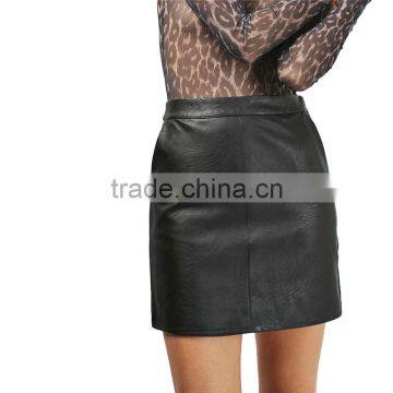2017 OEM Cool Petite Black Leather Pencil Skirt With Side Pockets photo-6