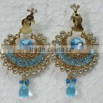 Designer Peacock Design Blue Stone And Earrings-Large