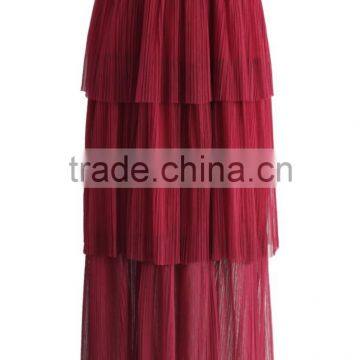 2016 Guangzhou Shandao Supplier Latest Model Good Quality Women Summer Casual 3 Layers Pleated Red Long Chiffon Skirt photo-2
