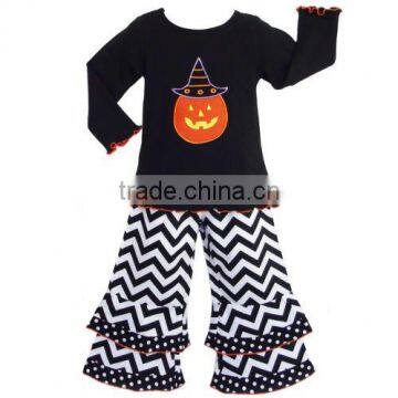 Halloween pumpkin embroidery wholesale kids boutique outfits