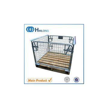 folding stackable euro pallet size steel container with wooden