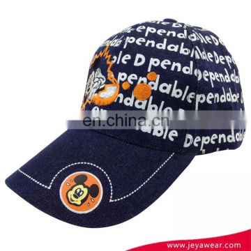 New fashion 6 panel stone washed denim baseball cap with plain embroidery and printed