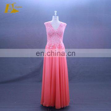 Wholesale V Neckline See Through Appliques Chiffon Long Girls Bridesmaid Dress