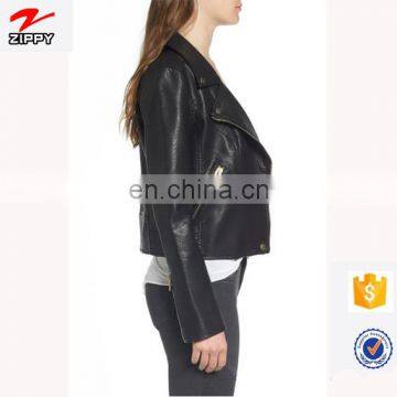 High Quality Custom Your Deisgn Women Fashion Motocycle Biker Black Short Genuine Leather Jacket Made in China photo-3