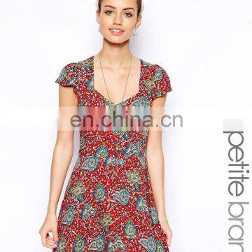 2015 New Design Latest Red Print Dress Professional manufacturer in China OEM Service