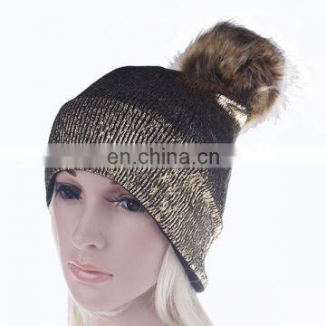 Adult hair ball bronzing pure color knitted hat men and women fashion warm ear protection hat