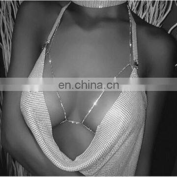 Sexy sparkling Rhinestone Claw Chain Bikini Beach Body Chain Bra NecklaceJewelry