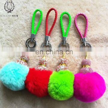 Lovely Rex Rabbit Fur Ball Cucurbit Keyring Deluxe Jewelry Diamond Calabash Rabbit Fur Ball Pendant
