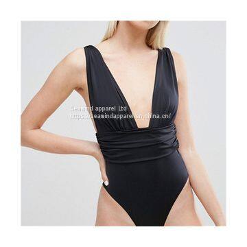 New style nylon bathing suit pure color sexy ladies' swimsuit solid one piece swimwear