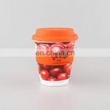 Wholesale 12OZ plastic insulation handy cup with silicone lid leather case and custom logo for coffee