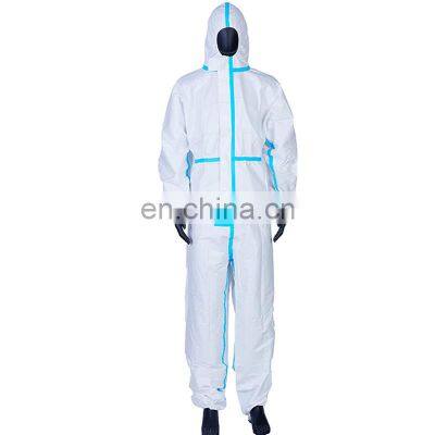 Disposable CE Cat III Type 3B 4B 5B 6B EN 1149 Protective Suit Overalls Microporous Coverall Antistatic With Reinforced Seam