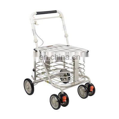 6 wheels folding senior elderly portable adjustable steel basket shopping carts rollator walker with seat