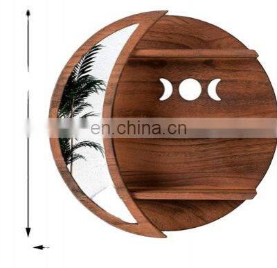 Wall Mounted Moon Shelf Wooden Floating Shelves Hanging Storage Display Shelf Wall Decor for Living Room Bedroom