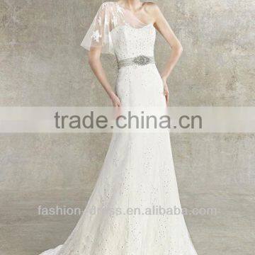 Beautiful Elegant One Shoulder Beaded Waist Lace Wedding Dresses