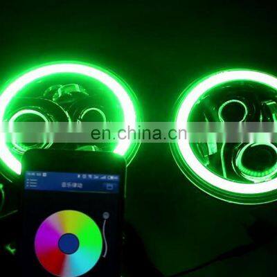 RGB 7 inch led headlight mobile phone control led head lamp for jeep