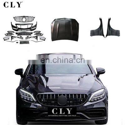 UKISS Car Parts Body Kit Full Set For 14-21 Benz C Class W205 C205 AMG Line Coupe Normal Upgrade C63S AMG Car Bumper Hood Fender