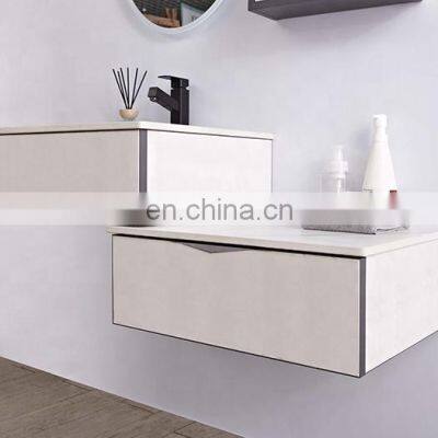 40 Inch Stone Bathroom Vanities Cabinet Plastic Bathroom Vanity Stone Countertop With LED Mirror Light Side Cabinet Set Unit photo-2