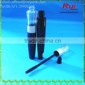 Black mascara tube with crown shaped cover, unique shape cosmetic mascara container