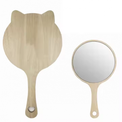 Large Size Wood Frame Hand Mirror Beauty Salon Dentistry Professional Hand Mirror Custom Engrove Logo Lash Wooden Packet Mirror