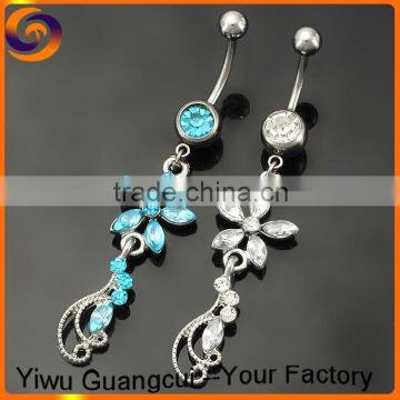 Fashion stainless steel elegant flower belly ring