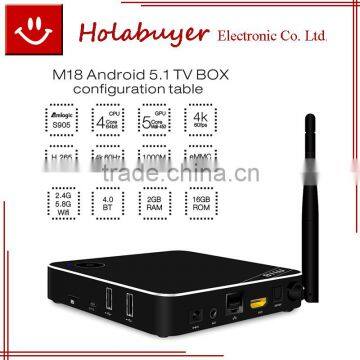 M18 Amlogic S905 4K 2G/16G TV BOX 2.4G/5G Dual Band WIFI 1000M LAN Bluetooth4.0 HDMI2.0 H.265 Miracast DLNA
