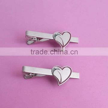 Metal Handmade Heart Insignia Men Tie Bar Necktie Tie Clip Clasp Silver Tone