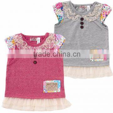 Japanese wholesale high quality cute fashion frilled fake layered tunic design baby clothes for girl patchwork print