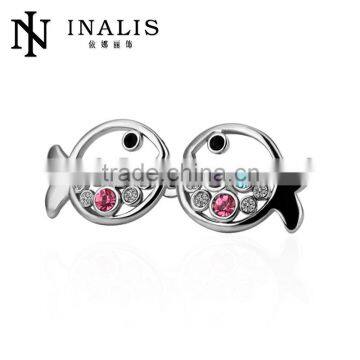 Fashion muliti-color gemstone bezel setting cartoon style fish earrings