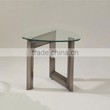 Triangle glass coffee end table with special leg